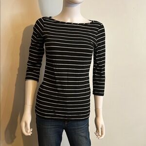Green Envelope Black and White Striped Long Sleeve Tee